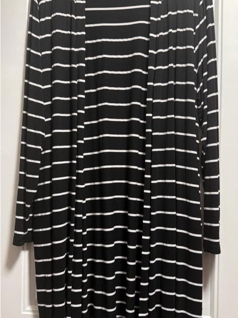 Black and White Striped Long Cardigan